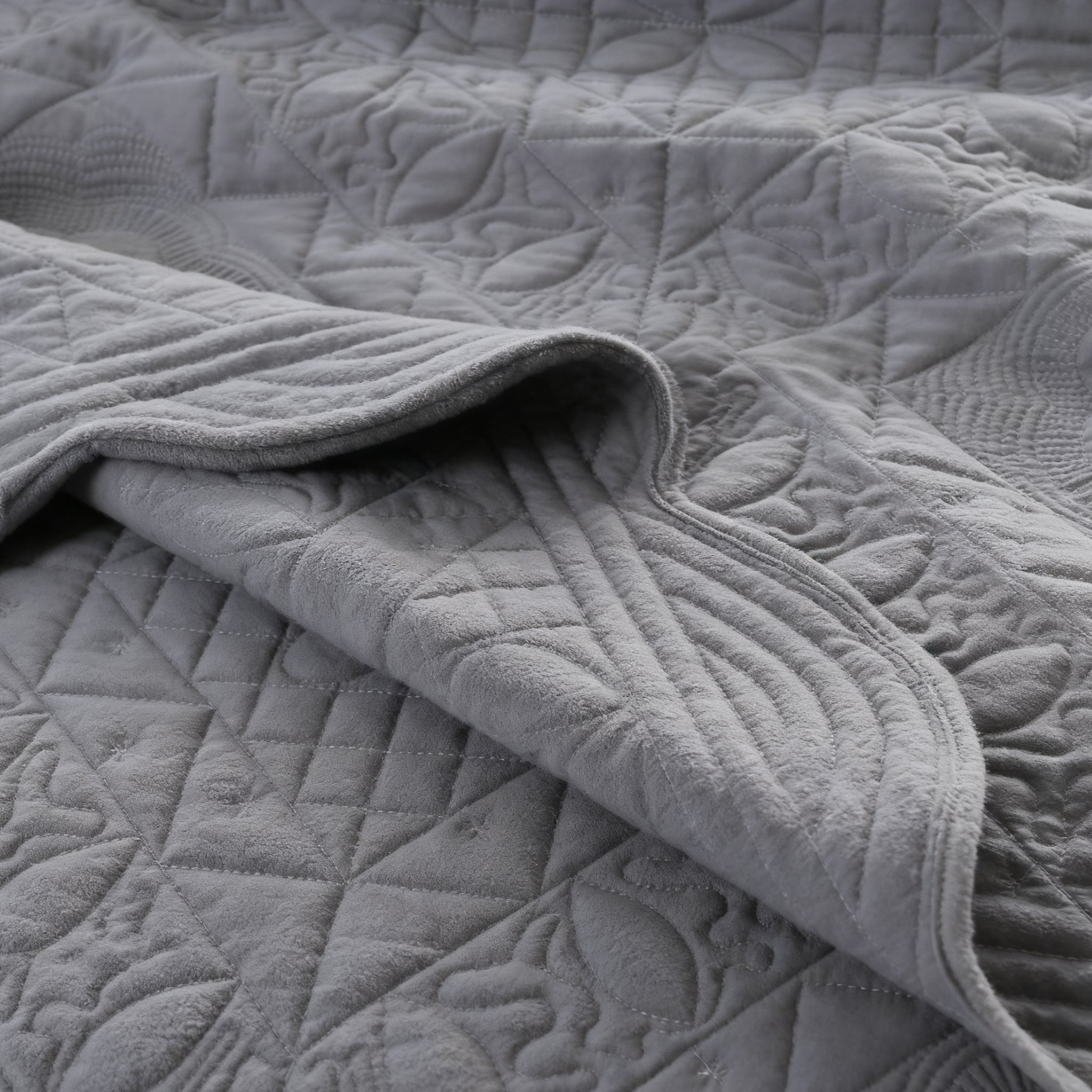 Gray Floral Quilt Set